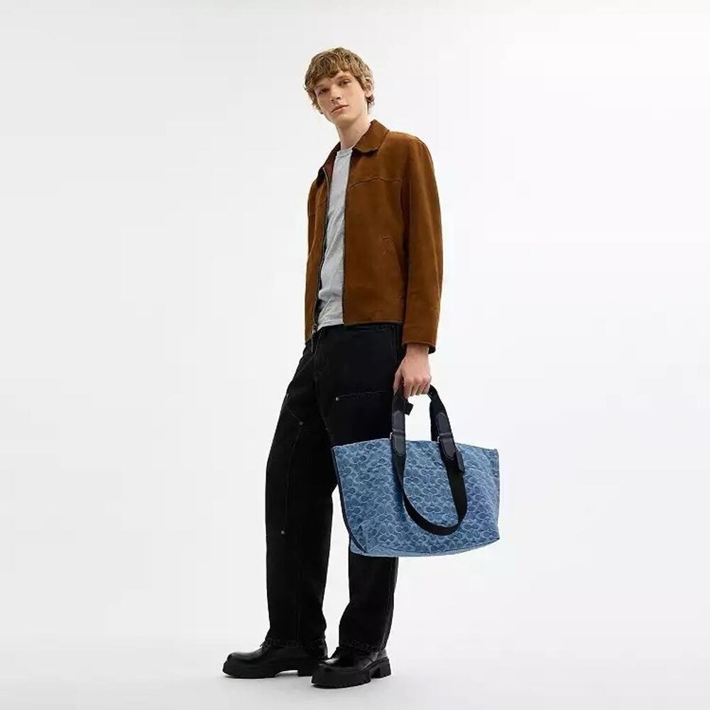 NWT Coach MEN'S Small Tour Tote Bag In Signature Denim CDF24 Silver/Denim - Picture 13 of 13